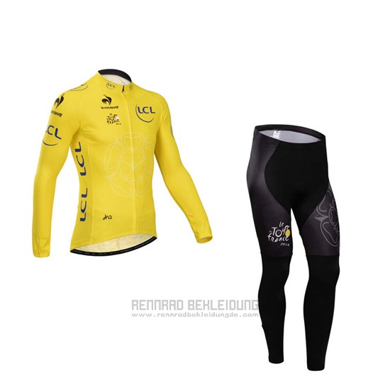 2014 Fahrradbekleidung Tour de France Gelb Trikot Langarm und Tragerhose - zum Schließen ins Bild klicken